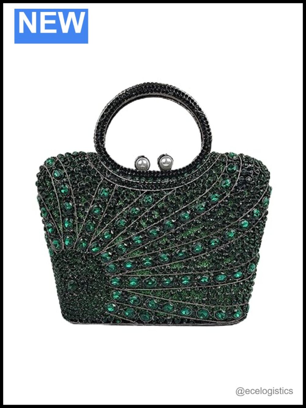 Rhinestone Basket Clutch Evening Bag with Chain Faux Leather Wedding Party Purse